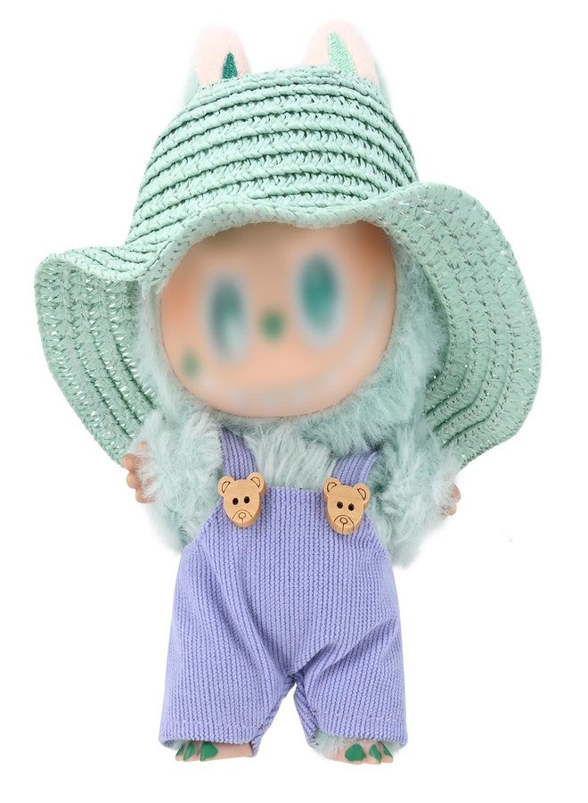 Evowatt 2-Piece Clothing Set for Labubu 17cm Doll Clothing - 17cm Outfit with Green Straw Hat & Corduroy Overalls _Purple(Doll Not Included) - Image 1