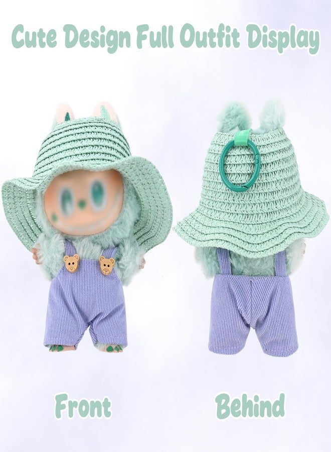 Evowatt 2-Piece Clothing Set for Labubu 17cm Doll Clothing - 17cm Outfit with Green Straw Hat & Corduroy Overalls _Purple(Doll Not Included) - Image 3