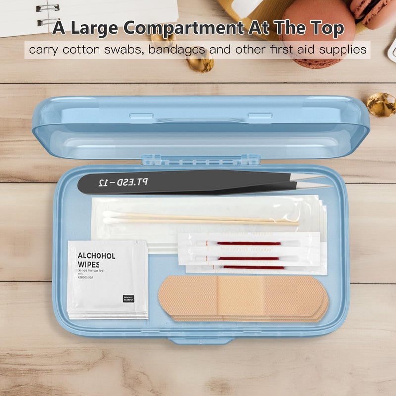 FYY Weekly Pill Organizer with Labels,8 Compartments Travel Daily Pill Case Airtight Moistureproof Large Pill Box to Hold Vitamins, Fish Oil, Supplements,Cotton Swab and Bandages-Blue - Image 4