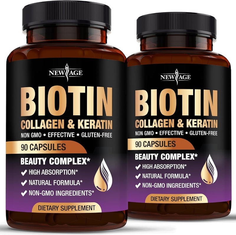NEW AGE Biotin Collagen Keratin Hyaluronic Acid  50000mcg Hair Growth Vitamins for Men and Women Nails Hair Skin Vitamins and DHT Blocker with Vitamin E Folic Acid Pumpkin Seed MSM 180 Count - Image 1