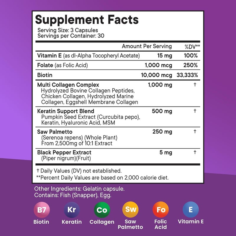 NEW AGE Biotin Collagen Keratin Hyaluronic Acid  50000mcg Hair Growth Vitamins for Men and Women Nails Hair Skin Vitamins and DHT Blocker with Vitamin E Folic Acid Pumpkin Seed MSM 180 Count - Image 2