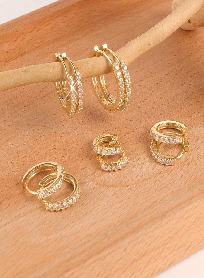 أليكس كرافت أقراط حلقية صغيرة مطلية بالذهب عيار 14 قيراطًا للنساء - طقم أقراط غضروفية صغيرة رقيقة مطلية بالذهب، مناسبة لثقوب متعددة، طقم أقراط للنساء 5 أزواج (8/10/12/14/16) ملم - Image 4