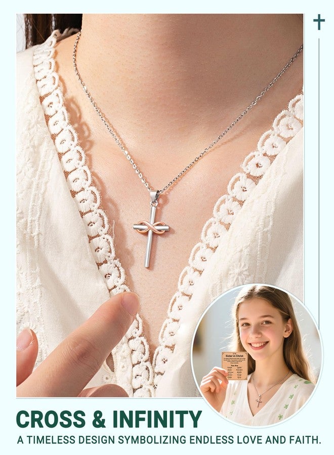 UPROMI Christian Gifts for Women, Sister in Christ Religious Christian Jewelry Easter Baptism Gifts Cross Necklace for Women Faith Based - Image 2
