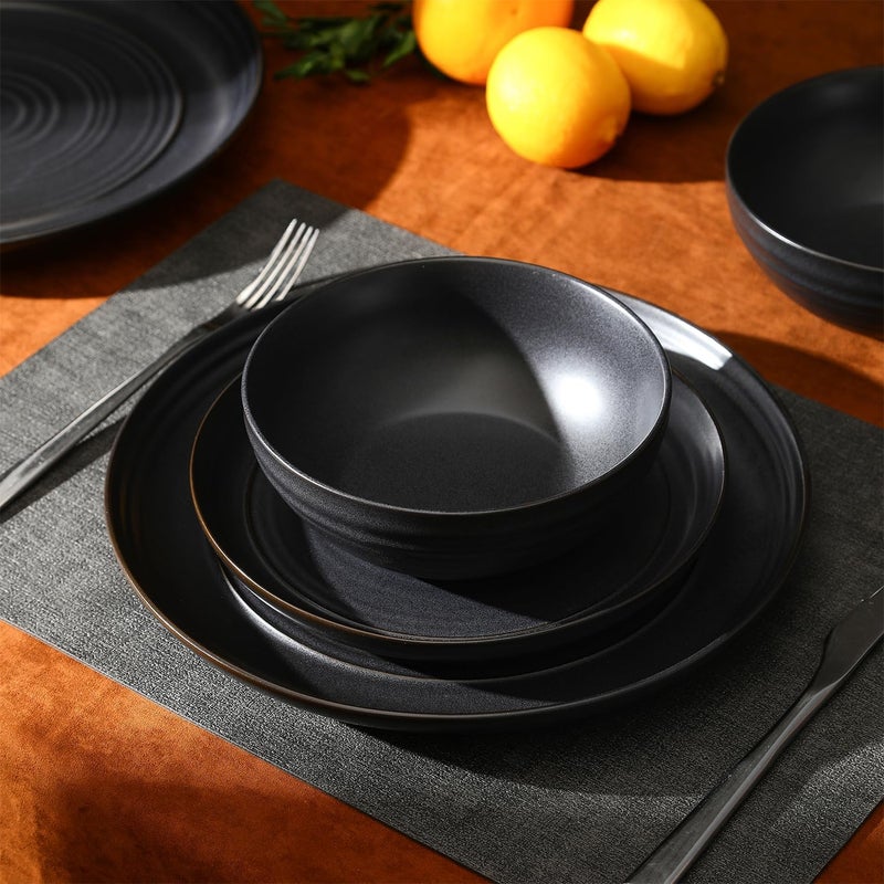 Stone Lain Elio 12Piece Dinnerware Set Stoneware Plates and Bowls Set Dish Set for 4 Black - Image 2