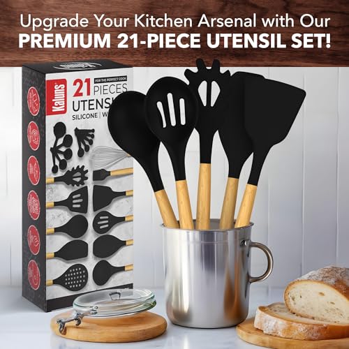 Kaluns Premium Non Stick Silicone Cooking Utensils Set - 21 Pcs Wooden Handle Silicone Spatula Set - 446F Heat Resistant - Kitchen Gadgets Home Essentials - Image 2
