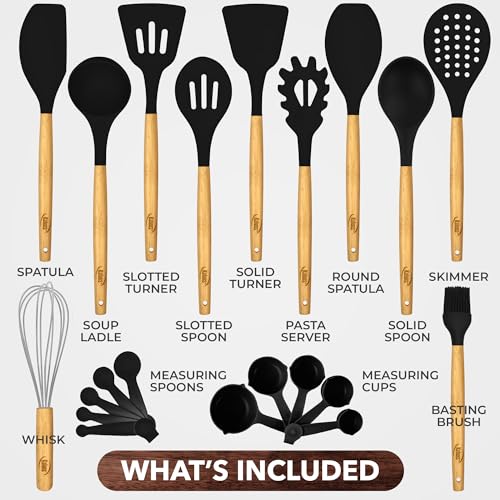 Kaluns Premium Non Stick Silicone Cooking Utensils Set - 21 Pcs Wooden Handle Silicone Spatula Set - 446F Heat Resistant - Kitchen Gadgets Home Essentials - Image 3