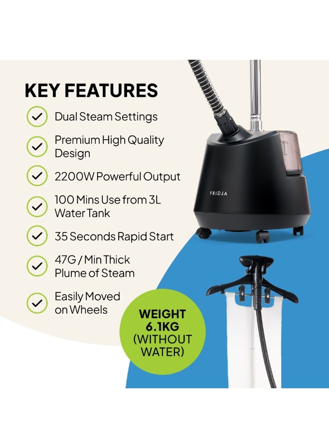 Fridja f1200 Clothes Steamer Pro, Powerful 2200W Garment Steamer with 3L Water Tank, Dual Steam Settings for Rapid Wrinkle Release, Suitable for All Fabrics, Updated Design, Off White - Image 3