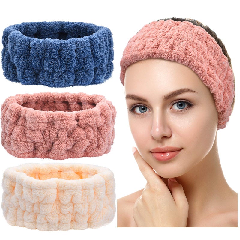 Chuangdi 3 Pieces Spa Headband for Women Facial Makeup Headband Soft Terry Cloth Hairband for Washing Face Mask Spa Shower GiftsDark Pink Dark Blue MilkyWhite