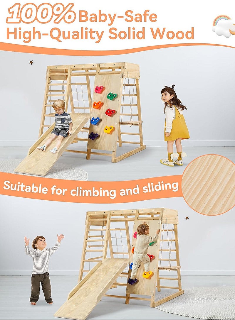 MaBaby Indoor Jungle Gym, 7 Functions Wooden Baby Toddler Climbing Toys Montessori Climber Playset for Kids with Slide, Climbing Rock, Climbing Net, Monkey Bars, Crawing Ladder, Rope Ladder and Swing - Image 5