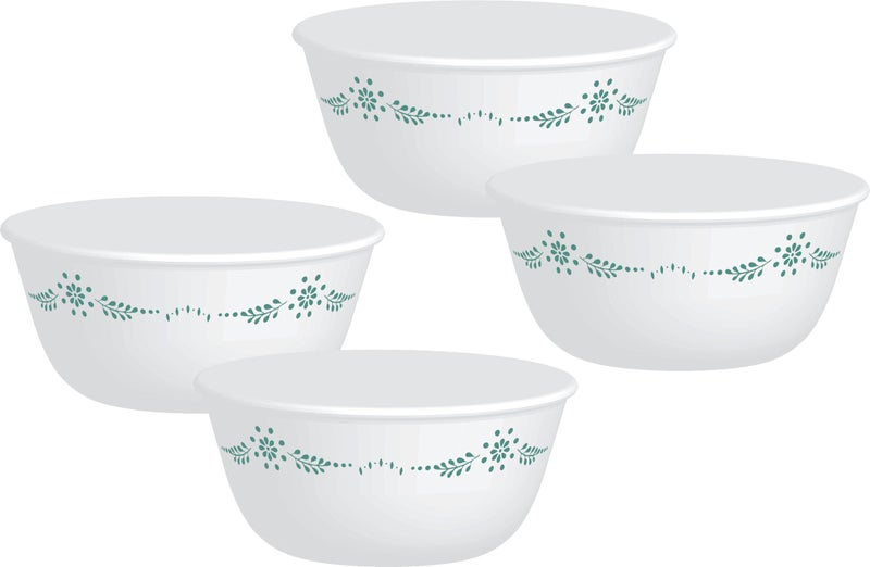 CORELLE Glass Vegetable Bowl Livingware English Garden 177 ml Katori Pack of 4 (Pack of 4, White) - Image 4