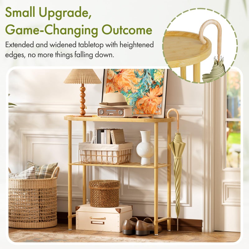 Atoping Small Entryway Table Bamboo 30.7", Narrow Hallway Table Oval Top 2-tier, Slim Console Table with Anti-fall Edge, Sofa Side Table 5min Easy Assembly, Small TV Stand for Bedroom, Indoor Plant Stand - Image 2