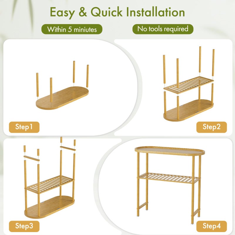Atoping Small Entryway Table Bamboo 30.7", Narrow Hallway Table Oval Top 2-tier, Slim Console Table with Anti-fall Edge, Sofa Side Table 5min Easy Assembly, Small TV Stand for Bedroom, Indoor Plant Stand - Image 5