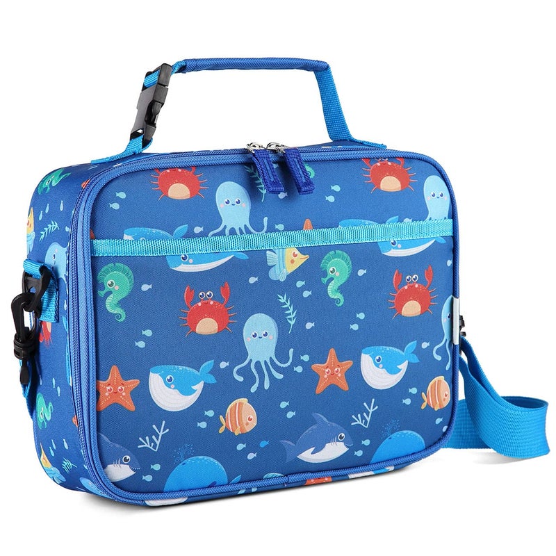 VASCHY Lunch Box Bag for Kids Reusable Insulated Lunch Box Containers Coolers for Toddler Boys and Girls with Detachable Shoulder Strap for Daycare School Ocean Animals