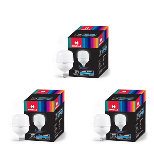 Havells 50W high wattage Bulb|high CRI & high Efficiency|Energy Efficient|Mercury-Free|4KV Surge Protection|100 Lumens Per Watt |Cool Day Light (6500K) b22d, led (Pack of 3) - Image 1