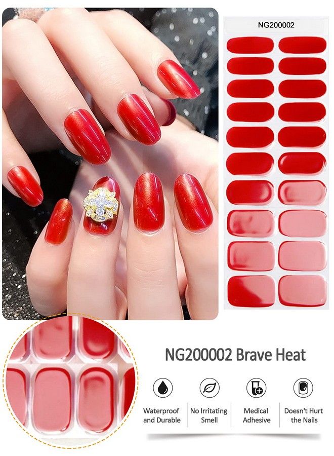 EBANKU Red Semi Cured Gel Nail Polish Strips Stickers Ebanku Adhesive Full Wrap Gel Nail Art Sticker Waterproof Gel Nail Wrap Stickers With Nail File And Stick（Uv/Led Lamp Required）  - Image 3