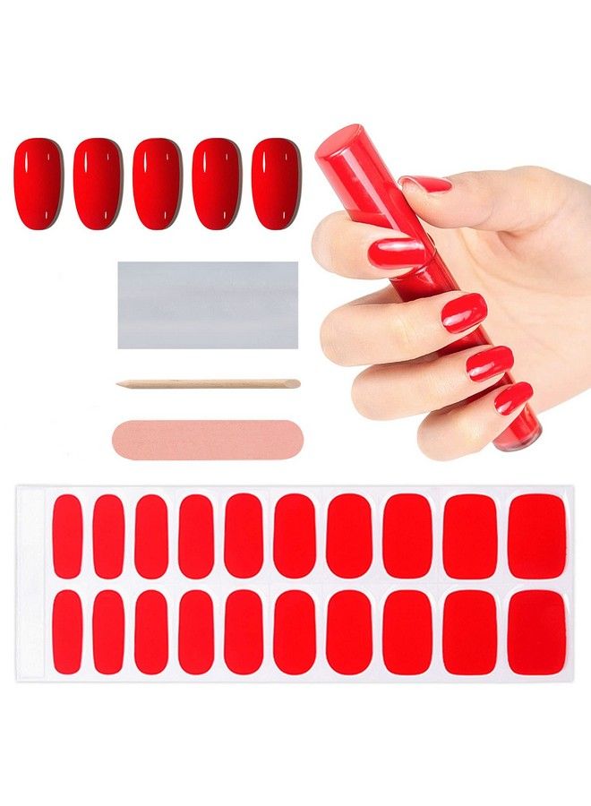 EBANKU Red Semi Cured Gel Nail Polish Strips Stickers Ebanku Adhesive Full Wrap Gel Nail Art Sticker Waterproof Gel Nail Wrap Stickers With Nail File And Stick（Uv/Led Lamp Required）  - Image 1