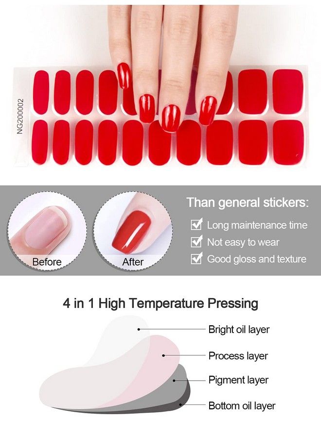 EBANKU Red Semi Cured Gel Nail Polish Strips Stickers Ebanku Adhesive Full Wrap Gel Nail Art Sticker Waterproof Gel Nail Wrap Stickers With Nail File And Stick（Uv/Led Lamp Required）  - Image 4