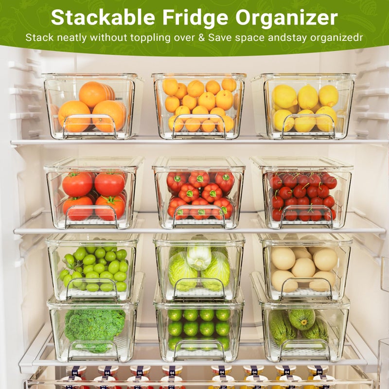 Imncya 6 Pack Stackable Pull-Out Fridge Organizer Drawers, Clear Refrigerator Drawer with Lids, Fridge Stackable Storage Drawers for Veggies, Fruits, Food Storage and Organizer - Image 3