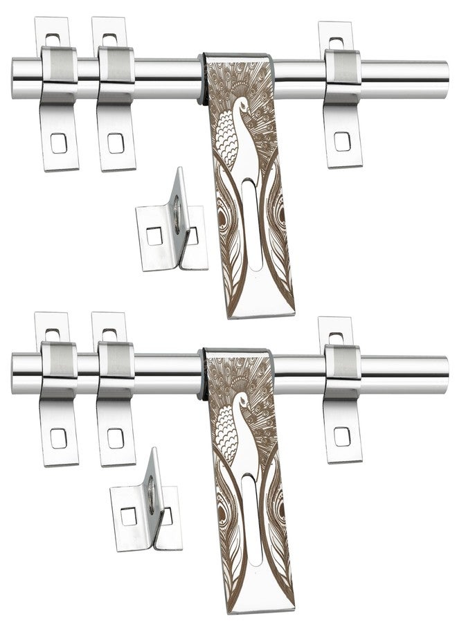 S-GUARD Stainless Steel Door Aldrops for Main Gate | Main Door | Kitchen | Bathroom | Office | Door Fitting Laser Print Design-14MM- 10 inch, Silver Polished (Peacock- L Brown-2 Unit) - Image 1