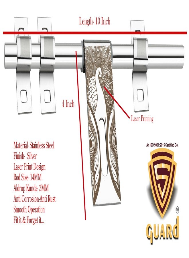 S-GUARD Stainless Steel Door Aldrops for Main Gate | Main Door | Kitchen | Bathroom | Office | Door Fitting Laser Print Design-14MM- 10 inch, Silver Polished (Peacock- L Brown-2 Unit) - Image 2