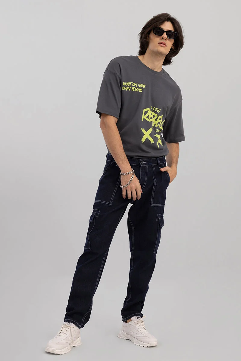 سنيتش Navy Solid Wide Leg Streetwear Jeans
