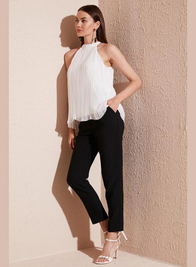 ليلا بلوزة ليلا بلا أكمام بياقة هالتر وطيات للنساء