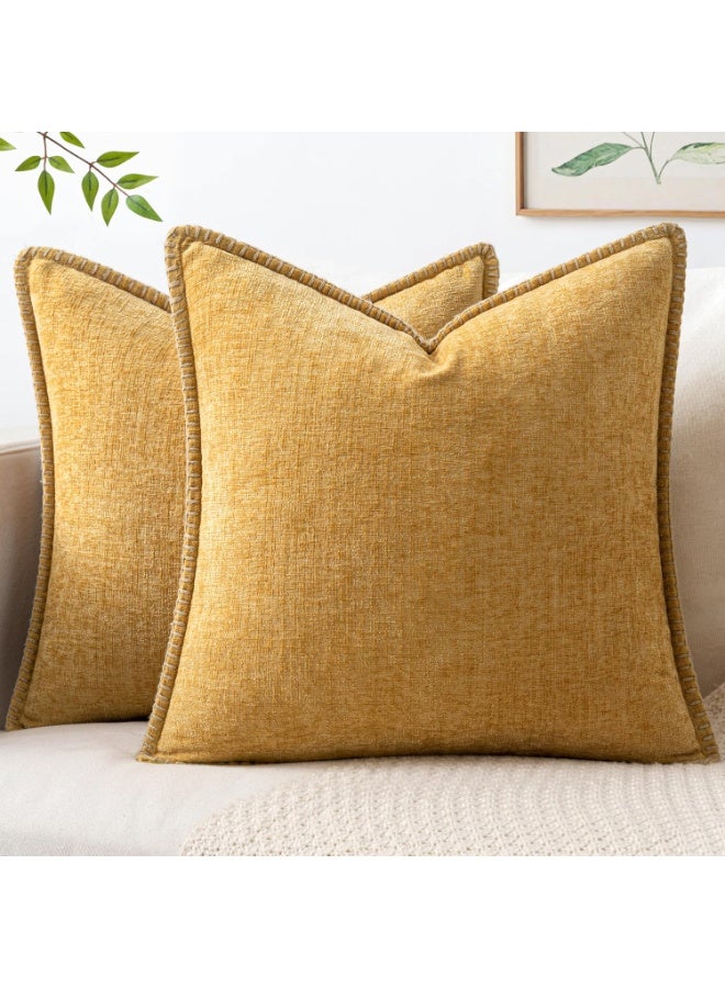 مجموعة قطعتين أغطية وسائد شينيل ناعمة ومريحة مقاس 18×18 بوصة / 45×45 سم، تصميم عصري ريفي وبوهو بحواف مخيطة، ديكور للكنبة والسرير وغرف المنزل - Image 1