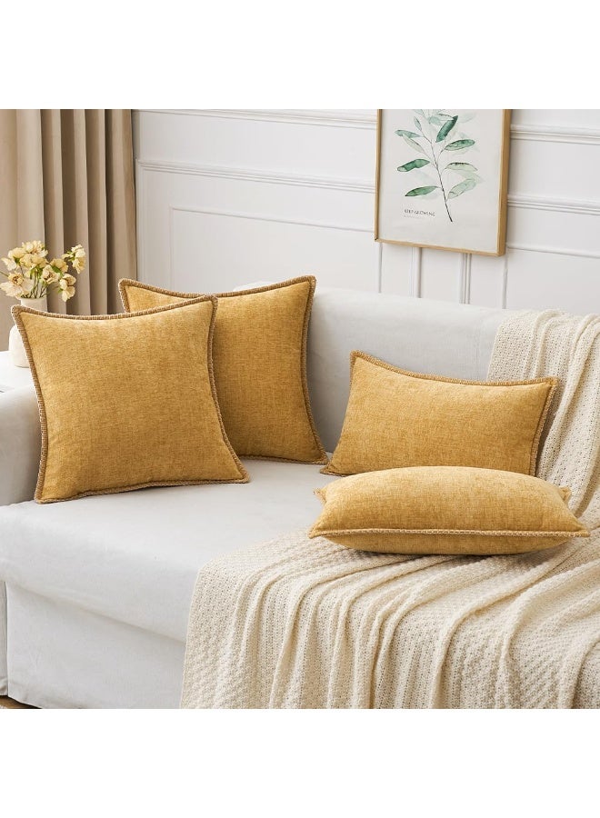 مجموعة قطعتين أغطية وسائد شينيل ناعمة ومريحة مقاس 18×18 بوصة / 45×45 سم، تصميم عصري ريفي وبوهو بحواف مخيطة، ديكور للكنبة والسرير وغرف المنزل - Image 5