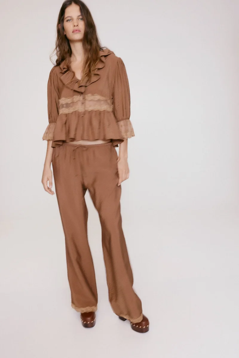 H&M Lace-trimmed drawstring trousers