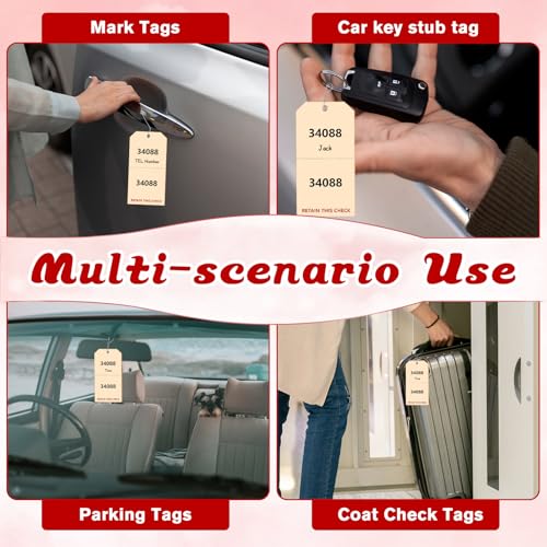 XUWAIDSGN 200 Pack Duplicate Auto Park Tags 2 3/8 x 4 3/4 inch with Wire Coat Check Tags for Car Permits Repair Coat Check Tickets Duplicate Consecutively Numbered 230g/㎡ Paper Luggage (200) - Image 4