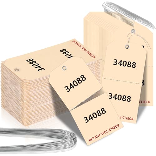 XUWAIDSGN 200 Pack Duplicate Auto Park Tags 2 3/8 x 4 3/4 inch with Wire Coat Check Tags for Car Permits Repair Coat Check Tickets Duplicate Consecutively Numbered 230g/㎡ Paper Luggage (200) - Image 1