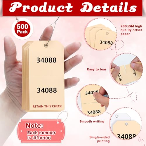 XUWAIDSGN 200 Pack Duplicate Auto Park Tags 2 3/8 x 4 3/4 inch with Wire Coat Check Tags for Car Permits Repair Coat Check Tickets Duplicate Consecutively Numbered 230g/㎡ Paper Luggage (200) - Image 3