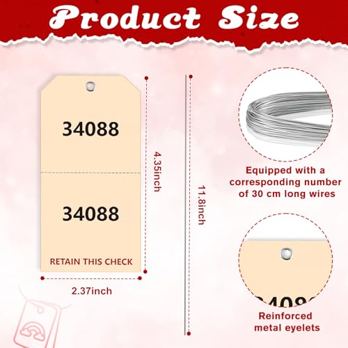 XUWAIDSGN 200 Pack Duplicate Auto Park Tags 2 3/8 x 4 3/4 inch with Wire Coat Check Tags for Car Permits Repair Coat Check Tickets Duplicate Consecutively Numbered 230g/㎡ Paper Luggage (200) - Image 2