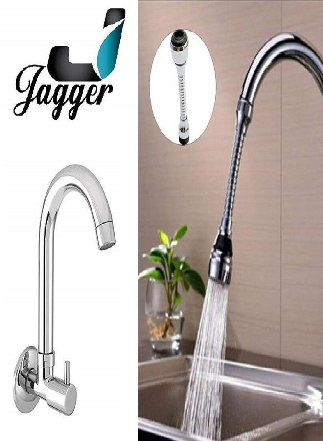 Jagger Turbo Sink Cocke for Kitchen Sink 360 Degree Rotating with Turbo Flex Faucet,Full Brass Tap with Chrome Finish,Basin Sink taps with Free Flange and Teflon Tape - Image 2