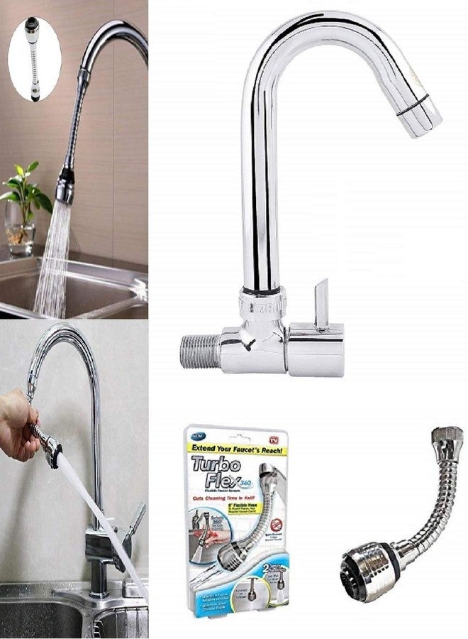 Jagger Turbo Sink Cocke for Kitchen Sink 360 Degree Rotating with Turbo Flex Faucet,Full Brass Tap with Chrome Finish,Basin Sink taps with Free Flange and Teflon Tape - Image 1