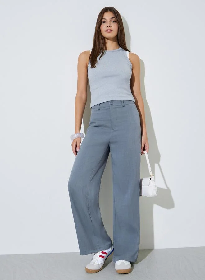 ستايلي Grey Solid Wide Leg Casual Pants