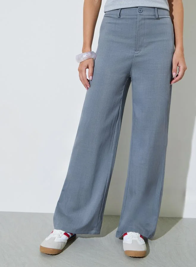ستايلي Grey Solid Wide Leg Casual Pants
