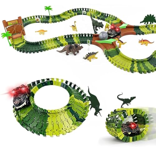 Toyshine Dinosaur Race Tracks for Kids | Dinosaur World Road Race Car Track with Flexible Train Track Playset Gift for Birthday | Educational Learning Track Toy (Dinosaur Race Track Set 86 Pcs) - Image 1