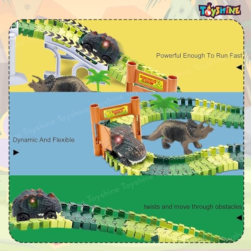 Toyshine Dinosaur Race Tracks for Kids | Dinosaur World Road Race Car Track with Flexible Train Track Playset Gift for Birthday | Educational Learning Track Toy (Dinosaur Race Track Set 86 Pcs) - Image 3