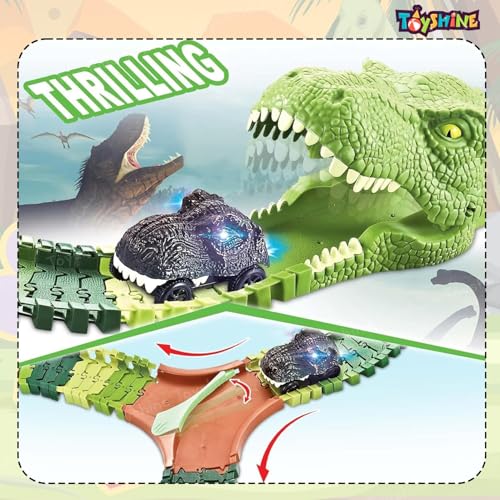 Toyshine Dinosaur Race Tracks for Kids | Dinosaur World Road Race Car Track with Flexible Train Track Playset Gift for Birthday | Educational Learning Track Toy (Dinosaur Race Track Set 86 Pcs) - Image 5