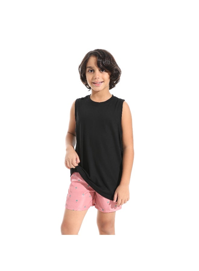 Andora Printed Boys Swimsuit with Elastic Waist - Pink & Blue_Multicolour - Image 2