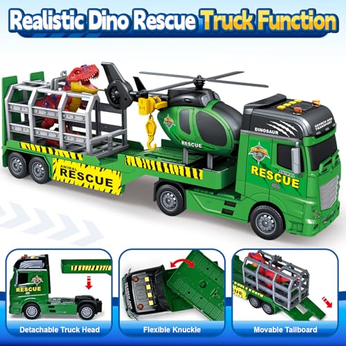 Bstoyder Toddler Boy Toys for 3 4 5 6 7 Years Kids 23 Semi Flatbed Truck Toy with a Dinosaure Truck Friction Powered Vehicles Toys with Lights and Sounds Birthday for Boy Girls - Image 5