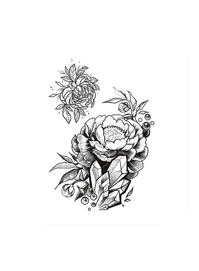 NIBEMINENT Waterproof Large Vine Peony Rose Flower Tattoo Sticker Black - Image 1