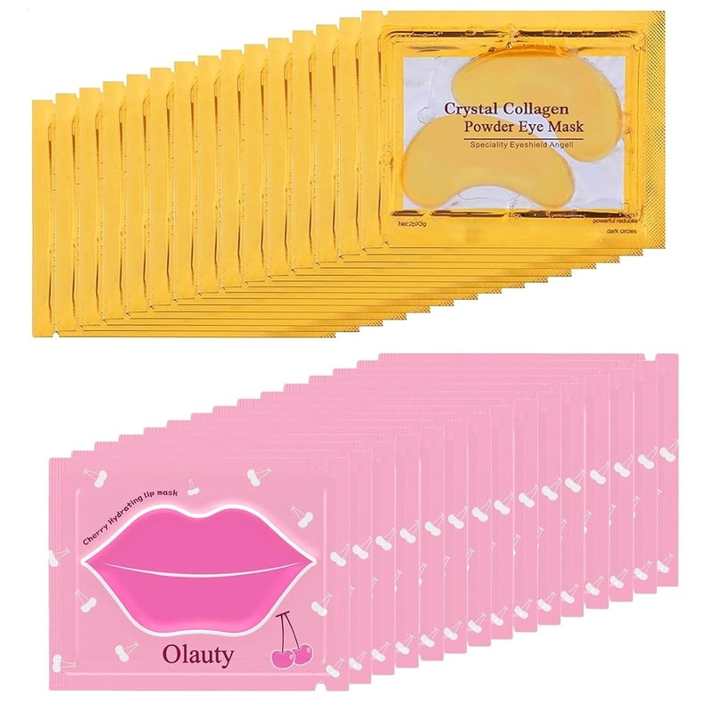 MinFei 30 Pairs Lip Mask  Under Eye Mask 24K Gold Gel Eye MasksCollagen Moisturizing Lip Masks for Dry LipsEye Patches for Puffy Eyes Effectively Nourishes Lip  Eye Skin Care 