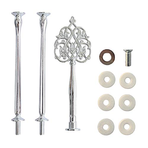 Happy Will 3 Tier 14" Heavy Metal Cake Stand Holder Fruit Plate Stand Fitting Hardware Rod with Stylus (Silver Scepter) - Image 1
