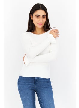 T Tahari Women Crew Neck Long Sleeve Textured Top, White  - Image 1