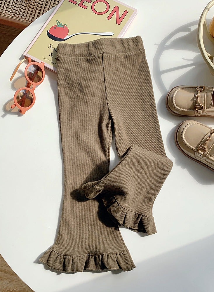 إسكدنيا الفتيات الصلبة تمتد الخصر بنطلون فضفاض مع ورقة لوتس أسفل الجيش بنطلون أخضر