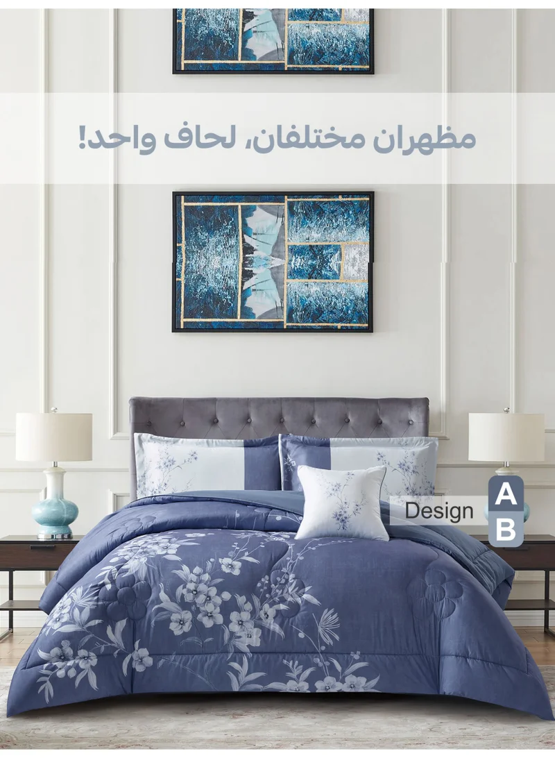 Donetella Bedding Comforter Set, King Size 250x230cm - 4-Pcs Digital Print Quilted Bed Set, Microfiber Fabric - 1 Comforter, 2 Pillow Shams,1 Cushion Cover.