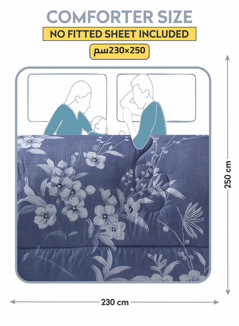 Donetella Bedding Comforter Set, King Size 250x230cm - 4-Pcs Digital Print Quilted Bed Set, Microfiber Fabric - 1 Comforter, 2 Pillow Shams,1 Cushion Cover.