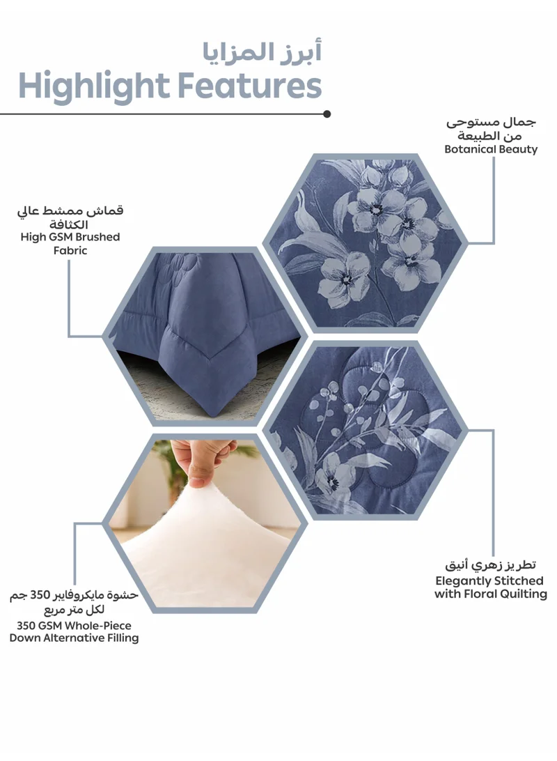 Donetella Bedding Comforter Set, King Size 250x230cm - 4-Pcs Digital Print Quilted Bed Set, Microfiber Fabric - 1 Comforter, 2 Pillow Shams,1 Cushion Cover.